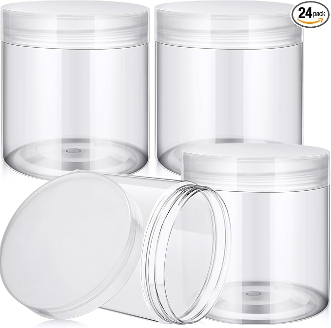 SATINIOR 24 Pieces Empty Clear Plastic Jars with Lids Round Storage Containers Wide Mouth for Beauty Product Cosmetic Cream Lotion Liquid Butter Craft and Food (Clear Lid,16 oz)-Velvo Beauty