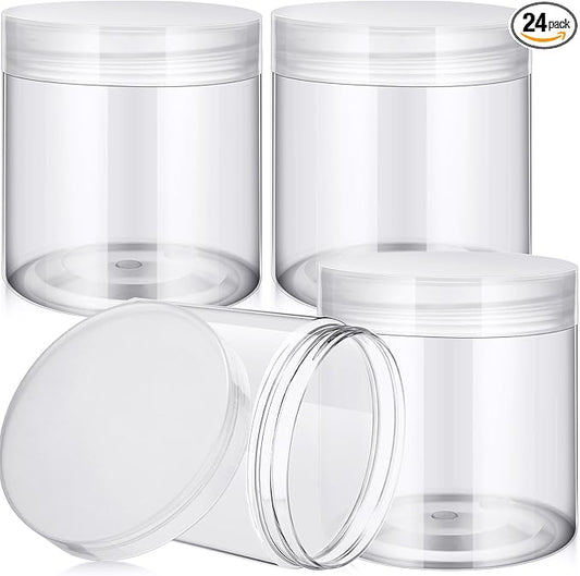 SATINIOR 24 Pieces Empty Clear Plastic Jars with Lids Round Storage Containers Wide Mouth for Beauty Product Cosmetic Cream Lotion Liquid Butter Craft and Food (Clear Lid,16 oz)-Velvo Beauty