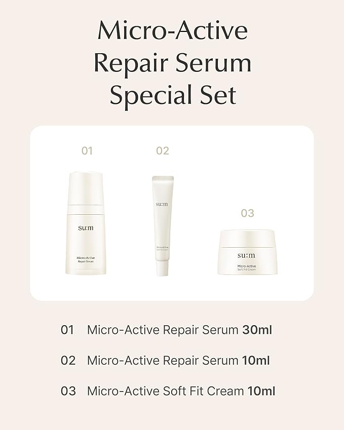 SU:M Micro-Active Repair Serum Set (3-piece set) - Hydrating and Calming Korean Skincare Serum for Sensitive and Acne-Prone Skin, Reduces Pores and Enhances skin tone-Velvo Beauty