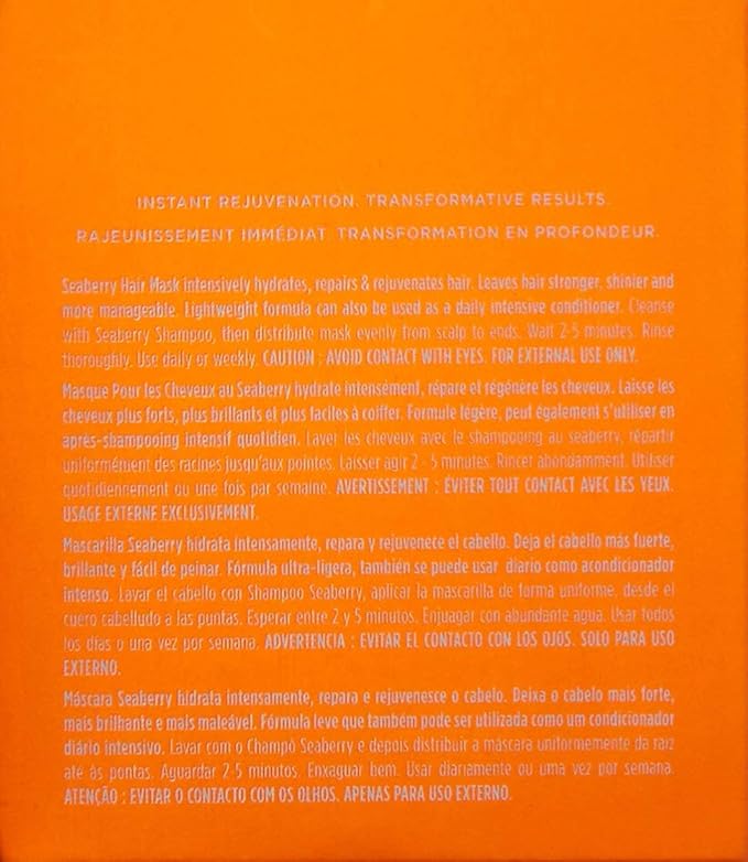 Obliphica Seaberry Hair Mask - Deep Conditioning Hydrating Treatment for Dry and Damaged Hair - Fine, Frizzy, and Color-Treated Hair - 1.05 Pound (Pack of 1)-Velvo Beauty