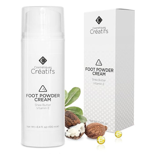 Foot Powder Cream for Dry Cracked Heels, Odor Control, and Intense Skin Hydration, 3.4 fl. oz., with Shea Butter and Vitamin E-Velvo Beauty