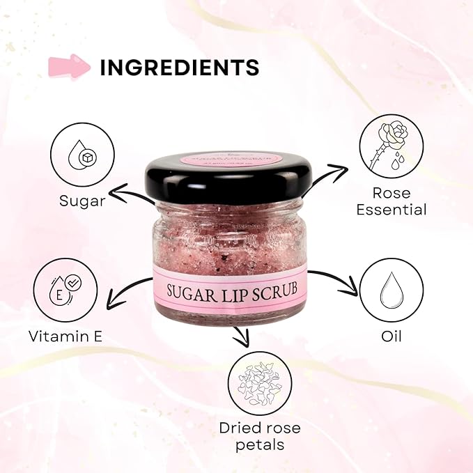 Sugar & Dried Rose Petals Lip Scrub with Vitamin E & Rose Essential Oil - 0.88 Oz/25 gm - Exfoliates-Velvo Beauty