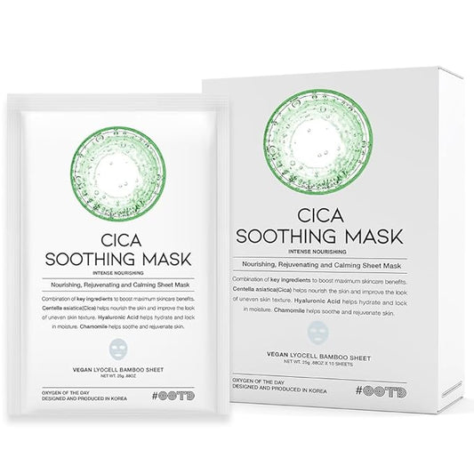 Cica Calming Mask for Face Sensitive Irritated Skin, Soothing, Moisturizing, Korean Anti Aging Face Mask, Eve Vegan, Chamomile, Hyaluronic Acid 10EA-Velvo Beauty