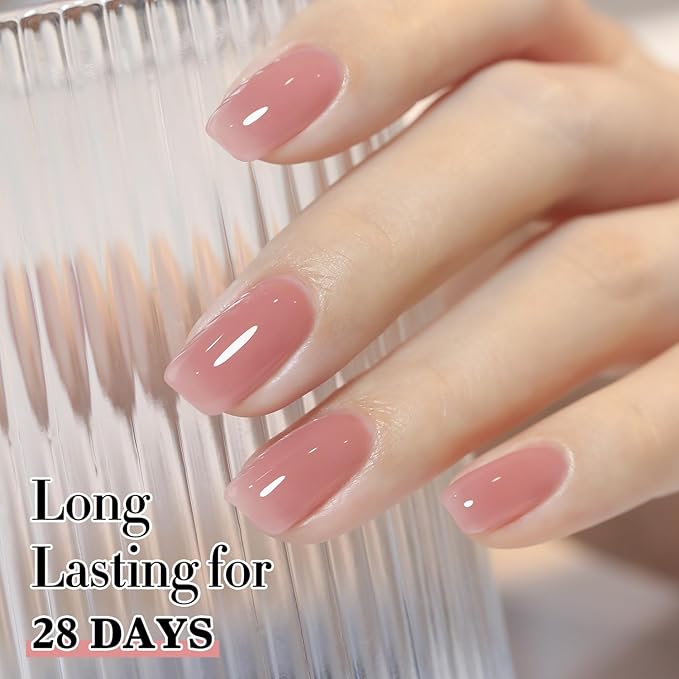 Double Rhythm Gel Polish Translucent Sheer Neutral Natural Light Milky Same Color Same Bottle 15ML Jelly Polish Art DIY at Home (Sheer Pink Nude-A1385)-Velvo Beauty