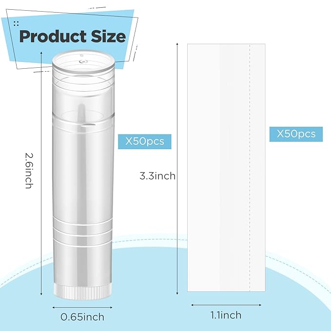 50 Pcs Lip Balm Containers Tubes Empty 3/16 oz Clear Lip Tubes and Shrink Wrap, Lip Gloss Tubes Lip Balm Containers with White Caps Twist Tubes for making Gifts, Travel-Velvo Beauty