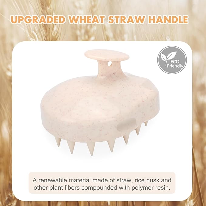 FREATECH 2-Pack Wheat Straw Hair Scalp Massager Shampoo Brush with Silicone Bristles for Hair Growth and Dandruff, Scalp Scrubber Head Exfoliator for Wet & Dry Use, Women Men Kids-Velvo Beauty