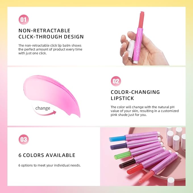 Juicy Lip Balm Shift, Slick Click pH Color Changing Lipstick Hydrating & Moisturizing Color Changing Lip Gloss,Nourishing Lip Care,Lips Moisturizer,Plumping Non-Sticky Sheer Tinted Lip Balm (SET A)-Velvo Beauty
