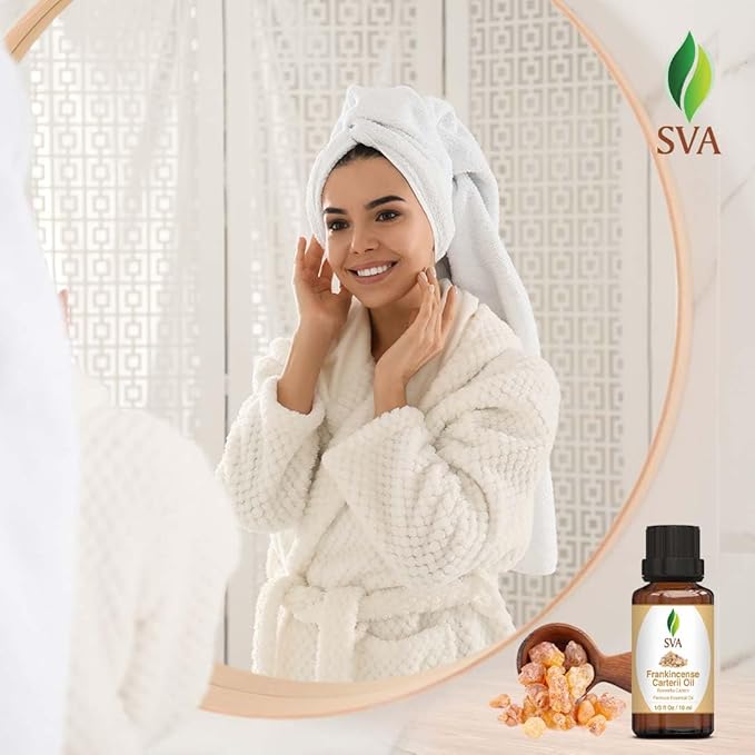 SVA Frankincense Essential Oil – 1/3 Fl Oz – 100% Natural Boswellia Carterii Oil - for Diffuser, Hair Care, Face, Skin Care, Aromatherapy, Scalp and Body Massage, Soap and Candle Making-Velvo Beauty