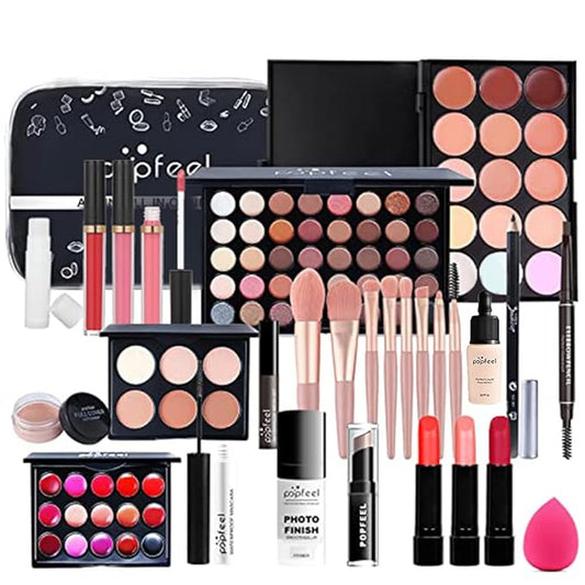 All in One Makeup Kit Makeup Kit for Women Full Kit Multipurpose Makeup Kit-Makeup Brush Set,Eyeshadow Palette,Lip Gloss Set, Makeup Bag,Eyebrow Pencil,Mascara and Face Makeup-Velvo Beauty