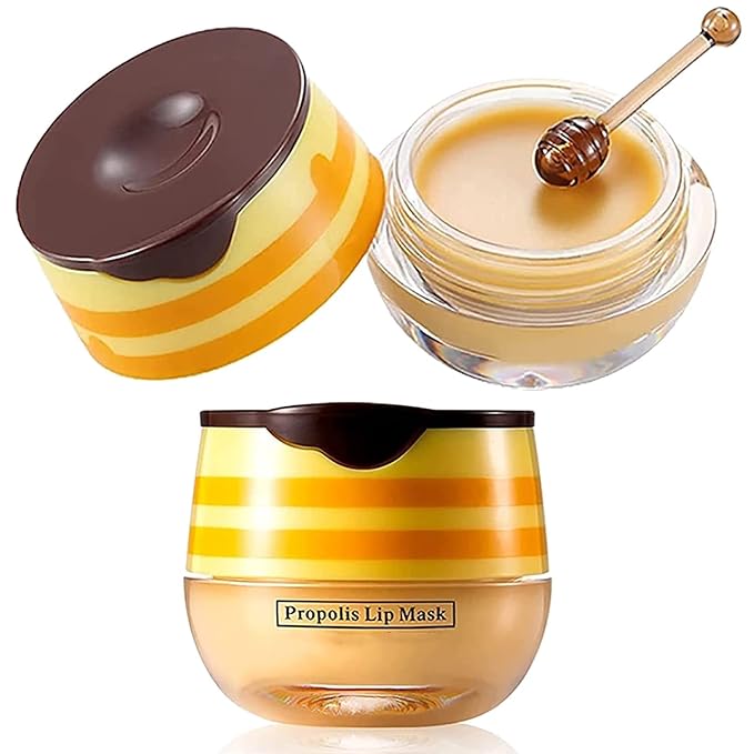 2PCS Lip Balm Honey Pot,Propolis Moisturizing Honey Lip Mask Lip Balm,Hydrating & Prevention Dry and Cracked Lip Scrubs Exfoliator-Velvo Beauty