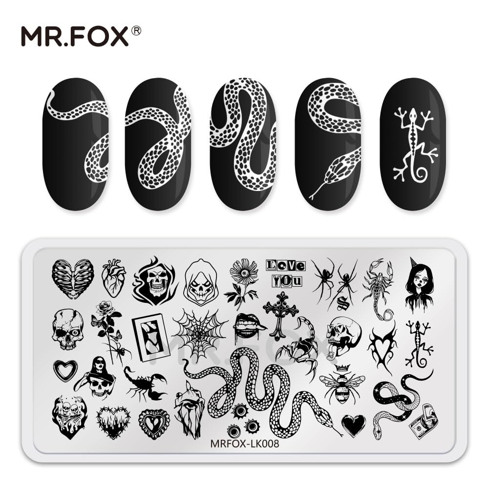 6 Pcs Nail Plates Stamping Set Rose Snake Butterfly Egyptian Cross Nail Art DIY Stamping Template-Velvo Beauty
