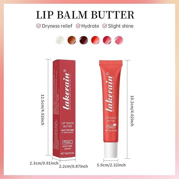 Erinde Lip Butter Balm, Moisture Hydration Lip Butter Gloss, Sheer Tinted Lip Mask and Lip Balm, Soothing Lip Treatment Care Makeup, Shine Lip Glow Oil for Dry, Chapped Lips, 04 Poppy-Velvo Beauty