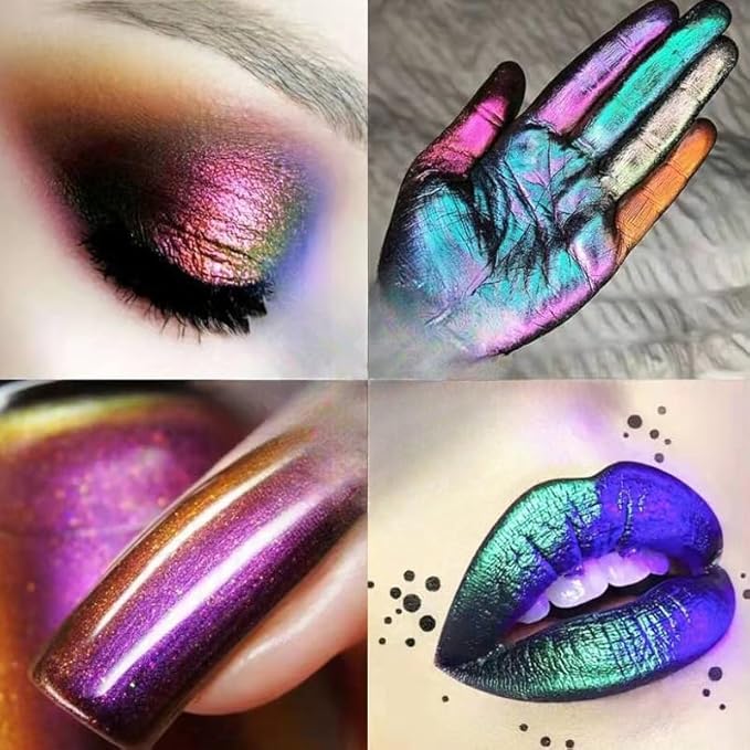 8Pcs Chameleon Chrome Nail Powder,Chrome Powder for Gel Nails Nail Chrome Powder Mirror Effect Holographic Aurora Iridescent Pearlescent Manicure(8 colors)-Velvo Beauty