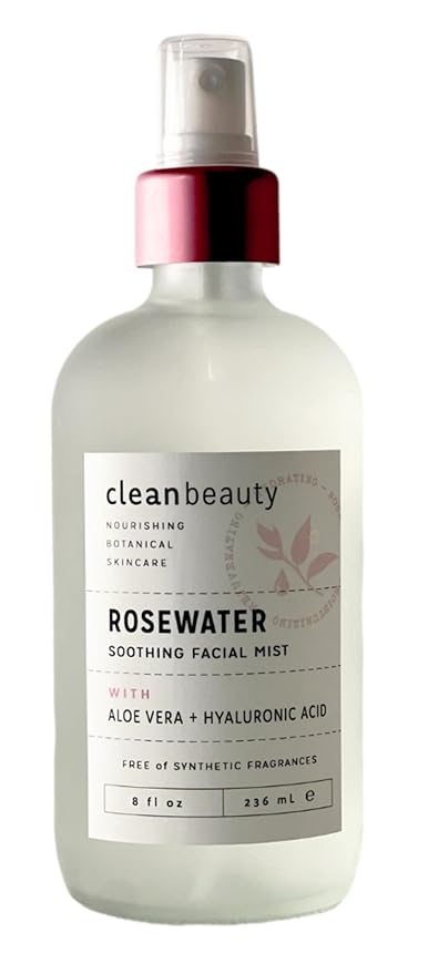 Clean Beauty Rosewater Soothing Facial Mist with Aloe Vera & Hyaluronic Acid - Hydrates, Refreshes & Plumps | Soothe Dry, Irritated Skin (8 Fl Oz)-Velvo Beauty