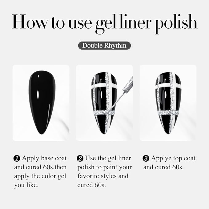 Double Rhythm 6 Pcs 15 ML Gel Liner Polish Nail Art Set Chrome Metallic Glitter Soak Off Gel Polish Kit Nail Art Manicure Salon DIY at Home for Women (Gold Silver Black White-T6-52)-Velvo Beauty