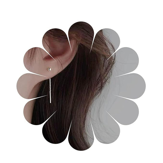 Boho Bar Threader Earrings Silver Line Earrings String Drop Dangle Earrings Pull Through Long Chain Earrings Jewelry for Women and Girls-Velvo Beauty