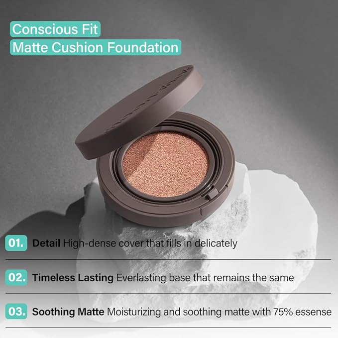 MOONSHOT KOREA Matte Fit Cushion Foundation Full Coverage Matte Finish, Breathable Makeup for Face, Long Lasting, Lightweight K-BEAUTY (23N Cosmic Beige, Matte Fit Cushion)-Velvo Beauty
