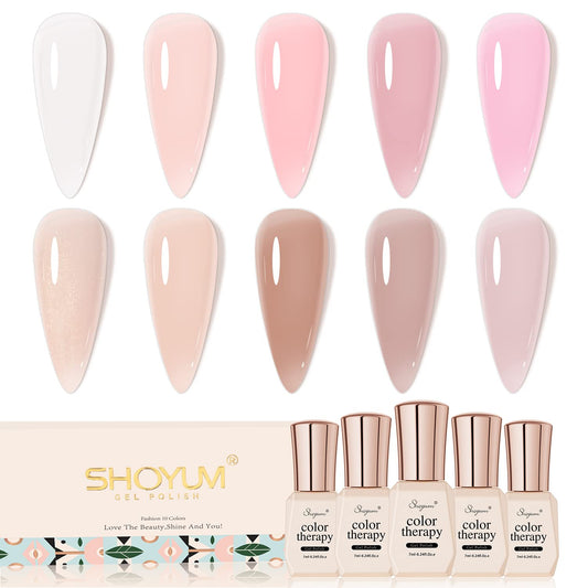 Jelly Nude Gel Nail Polish Set, 10Pcs Sheer Milky White Pink Transparent Gel Polish Kit UV LED Nail Gel Polish Colors Varnish Nail Art DIY Salon 7ML-Velvo Beauty