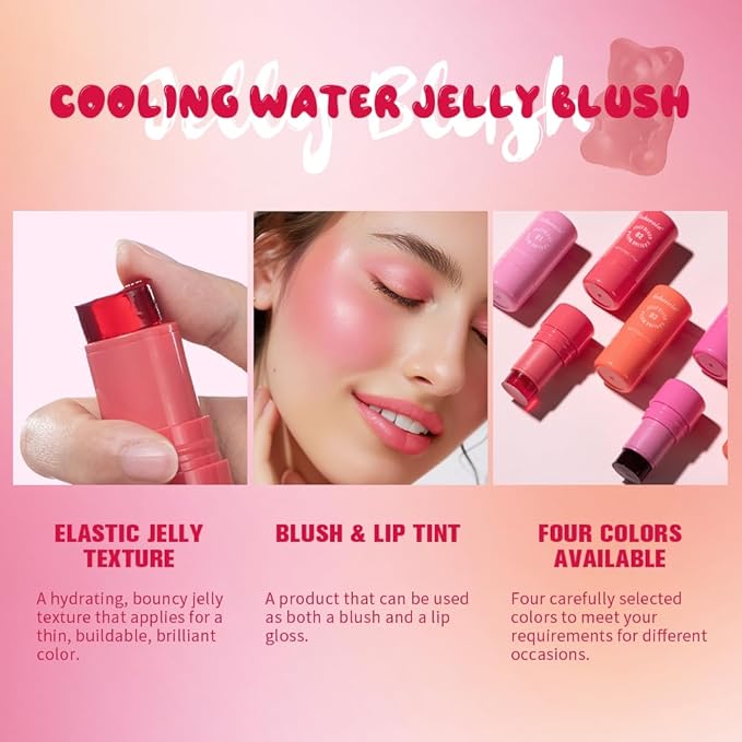 Multi-Use Cooling Water Jelly Blush/Lip Tint & Eye Shadow - Sheer Stain withBuildable Watercolor Finish - Long-Lasting Moisture - 1,000+ Swipes Per Stick - Jelly Texture for Lip & Cheek (Berry)-Velvo Beauty