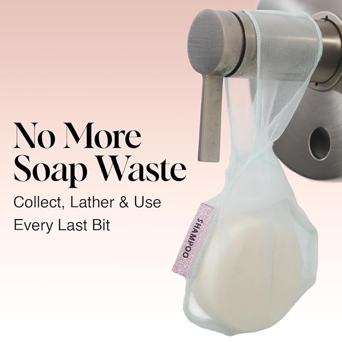 Kitsch Bar Soap Saver Bag - Soap Dish and Soap Holder for Shampoo Bar, Conditioner & Body Wash – Recycled Mesh Beauty Bar Soap Pouch, Eco-Friendly, Patented Bag - Mint-Velvo Beauty