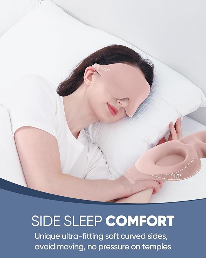 MZOO Luxury Sleep Eye Mask for Side Sleeper Men Women, Zero Eye Pressure 3D Sleeping Mask, Light Blocking Patented Design Night Blindfold, Soft Eye Shade Cover for Travel, Pink-Velvo Beauty