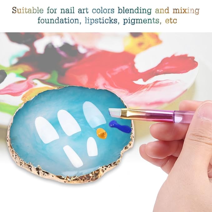Nail Art Palette, Natural Resin Stone Nail Art Palette for Painting Placing Things Making Nail(Blue)-Velvo Beauty