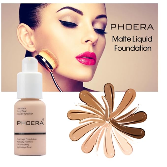 2Pcs Liquid Foundation Full Coverage 24HR Matte Oil Control Concealer 30ml (Nude & Buff Beige) with Kabuki Foundation Brush Flat Top (1pcs-106)-Velvo Beauty