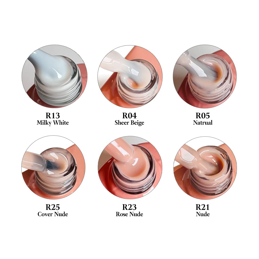 FZANEST Rubber Base Builder Gel for Nails Kit, 6pcs*7.5ml in a Bottle, Nail Strengthener Extension With Jelly Natural Nude Pink Colors, UV Soak Off Polish-Velvo Beauty
