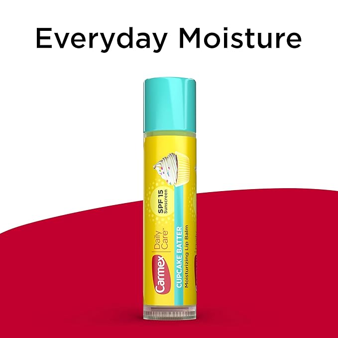 Carmex Daily Care Moisturizing Lip Balm Sticks, SPF 15, Cupcake Batter Flavor, 9 Count-Velvo Beauty