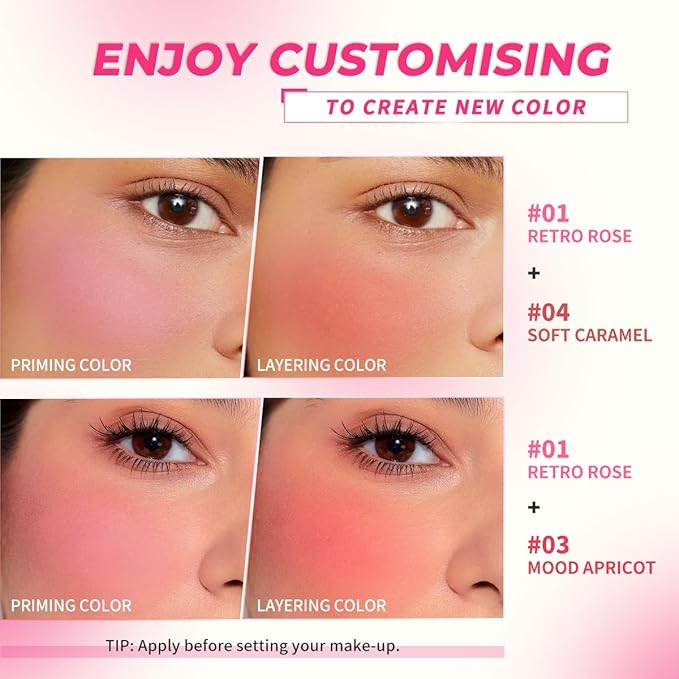 4 Colors Liquid Blush Makeup Kit, Long Lasting Pigmented Natural Matte Face Blush Cream Gel, Lightweight, Blendable, Cruelty Free Women Face Cosmetics Set 4Pcs-Velvo Beauty