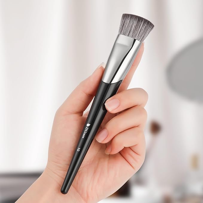 DUcare Foundation Brush Contour Bronzer Self Tanner Makeup Brushes for Liquid Makeup Flat Top Professional Buffing Blending Mineral Powder Face Brush, Black-Velvo Beauty