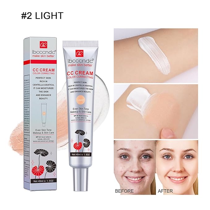 Color Correcting CC Cream with SPF 25,Full-Coverage Foundation,Hydrating Serum,Refine Skin Texture, Avoid Sun Damage (Light, 45 ml)-Velvo Beauty