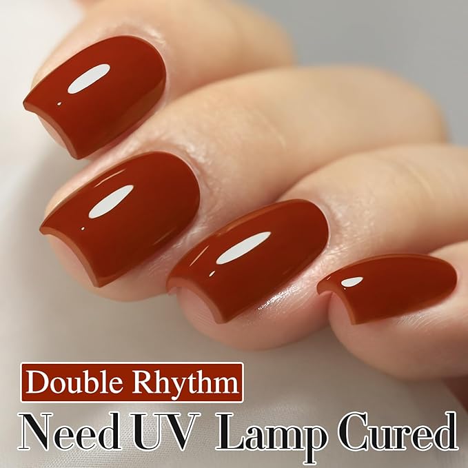 Double Rhythm Translucent Gel Polish Sheer Neutral Natural Light Milky Same Color Same Bottle 15ML Jelly UV Polish Nail Art DIY at Home (Brick Red-A1488)-Velvo Beauty