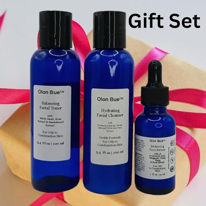 Daily Balancing Skincare Set (3 Pcs) Gift Set, Cleanser, Toner, Serum, Hyaluronic Acid, RoseExtract, Acne Prone Skin Soothing, Regenerating, Hydrating, Anti Aging Skin Care Routine, Vegan-Velvo Beauty