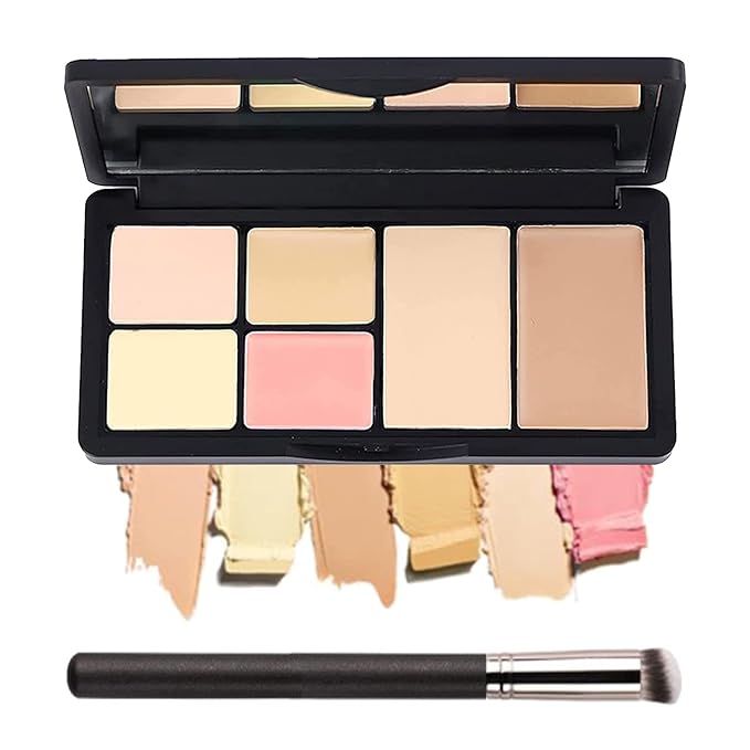 6 Colors Correcting Concealer Palette, Makeup Cream Contour Palette with Brush, Contouring Foundation Highlighting Concealer Palette for Conceals Dark Circles, Redness, Acne, Blemish-Velvo Beauty