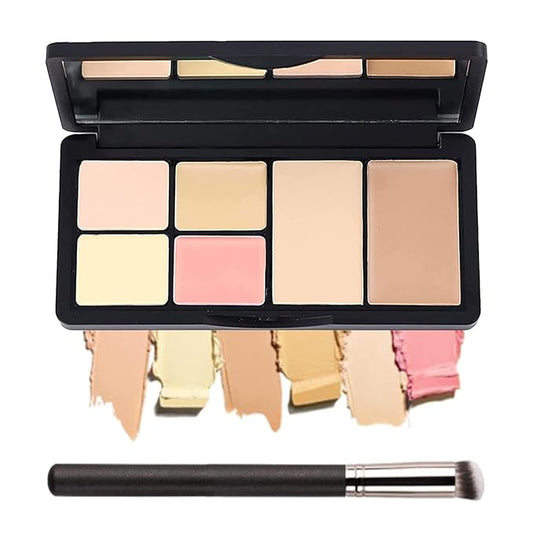 6 Colors Correcting Concealer Palette, Makeup Cream Contour Palette with Brush, Contouring Foundation Highlighting Concealer Palette for Conceals Dark Circles, Redness, Acne, Blemish-Velvo Beauty