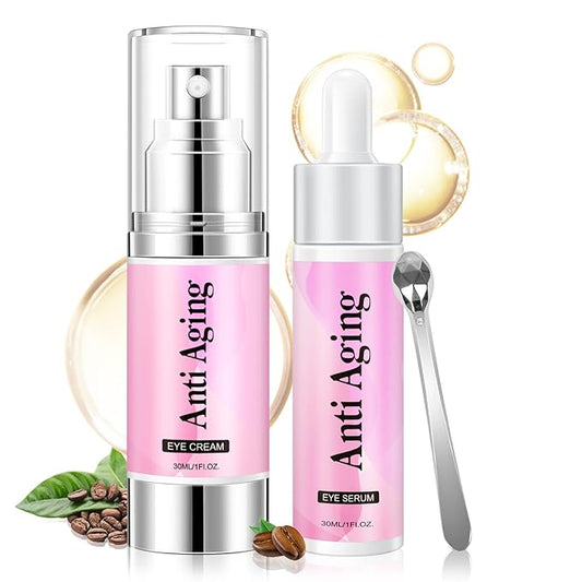 5% Caffeine Eye Cream Eye Serum Kit for Dark Circles Under Eye Treatment For Puffiness Bags And Wrinkles Eye Cream Anti Aging Eye Serum & Eye Roller 2 Fl Oz-Velvo Beauty