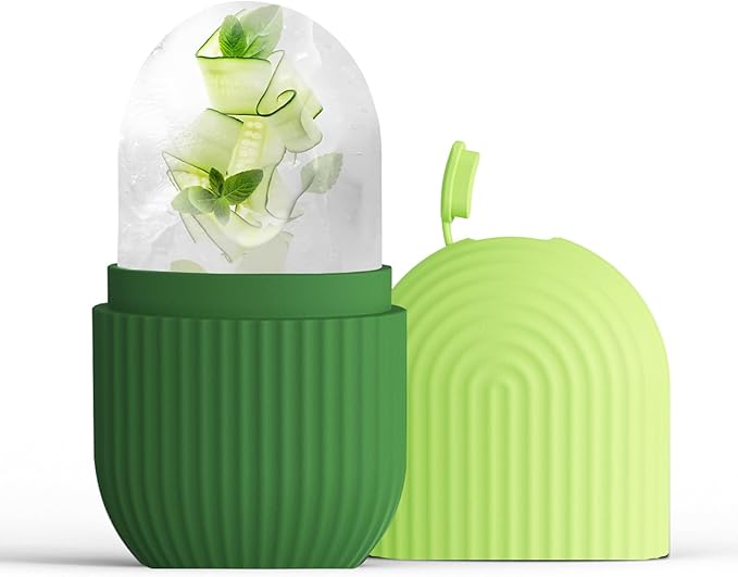 XHJRI Ice Roller Massager for Face, Eyes and Neck - Naturally Condition Skin, De-Puff Eye Bags, Reduce Migraine Pain - Reusable Silicone Ice Mold (Green)-Velvo Beauty