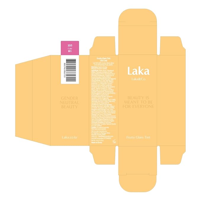 Laka Fruity Glam Tint, 4.5g/0.15 oz., Glowing Lip Stain with Wide Color Spectrum, Hydrating & Lightweight Texture, Long-Lasting Bold Stain, Non-Sticky, Vegan, K-Beauty (#105 Cold)-Velvo Beauty
