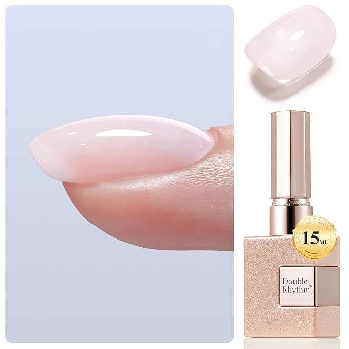 Double Rhythm 0.52 Oz Rubber Gel Polish Nail Strengthener Builder in a Bottle for Thickening Extension Hard Structure Glue (Nude Pink 8 in 1-3)-Velvo Beauty