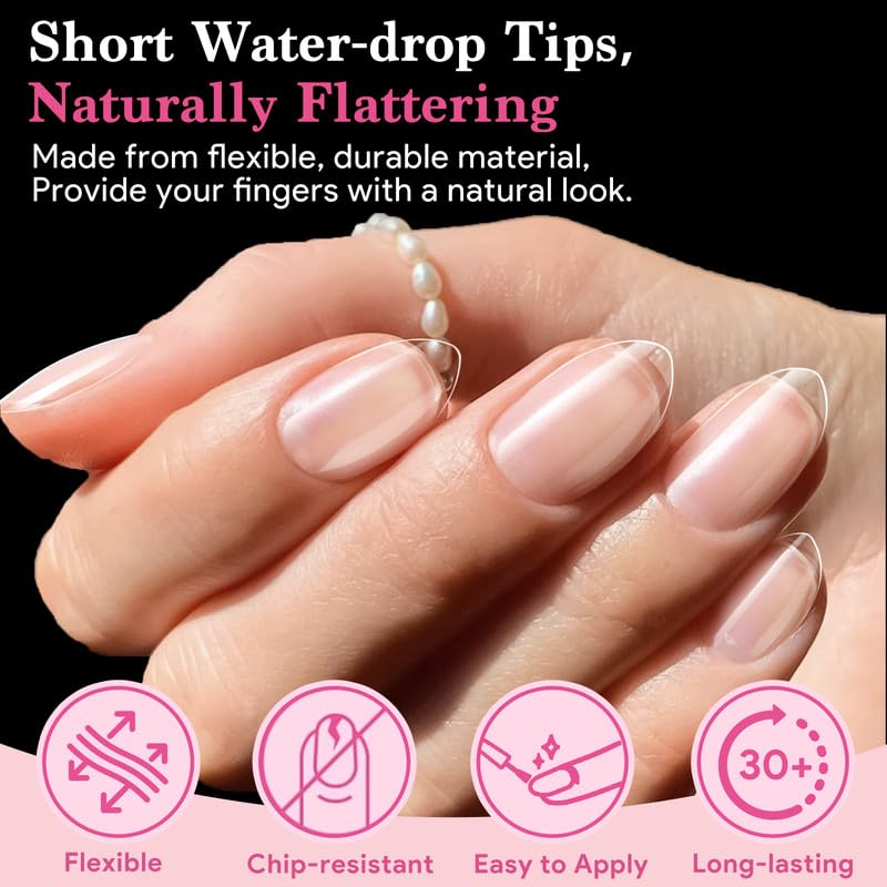 Short Water-drop False Nail Tips, 15 Sizes 510 PCS Clear Soft Press On Fake Nail Pre-shaped Half Matte Full Cover Gel Nail Tips Extensions Strong Long Lasting for DIY Beginners & Salon Manicure-Velvo Beauty