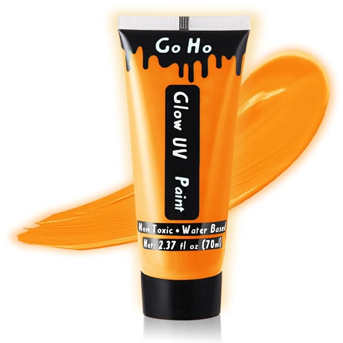 Go Ho Neon Gold Body Paint Washable(2.37oz,70ml),under UV Blacklight Neon Face Paint,Water Based Neon Fluorescent Golden Face Paint for Adults Children SFX Cosplay Costumes Halloween Makeup-Velvo Beauty