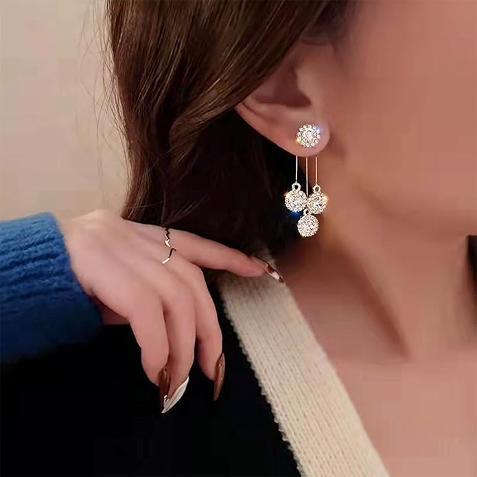 Vintage Crystal Chandelier Drop Earrings Rhinestone Ball Dangle Earrings Gold Rhinestone Stud Earrings Sparkle Bridal Chandelier Earrings Jewelry for Women-Velvo Beauty