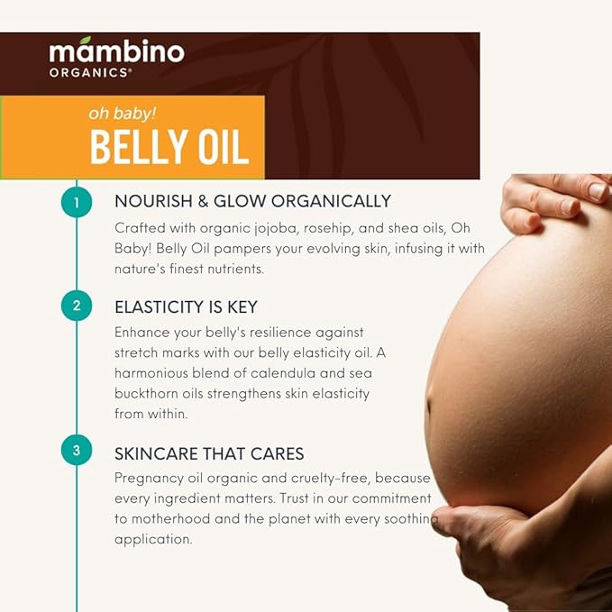 Mambino Organics Oh Baby! Organic Belly Oil for Pregnancy (2 Pack) - Hydrating Stretch Mark Serum, Vegan Maternity Skin Care, Eco-Friendly Pregnancy Oil for Elasticity & Glow, 4oz-Velvo Beauty