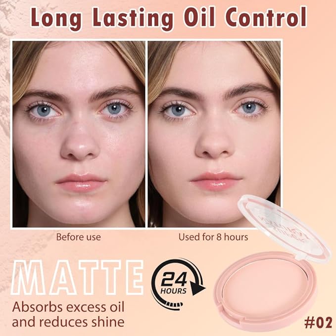 Oil Control Face Pressed Powder, Matte powder setting powder, long-lasting and waterproof loose powder, Flawless Lightweight Face Cosmetics, Cruelty-free, (02, 1 Pcs)-Velvo Beauty