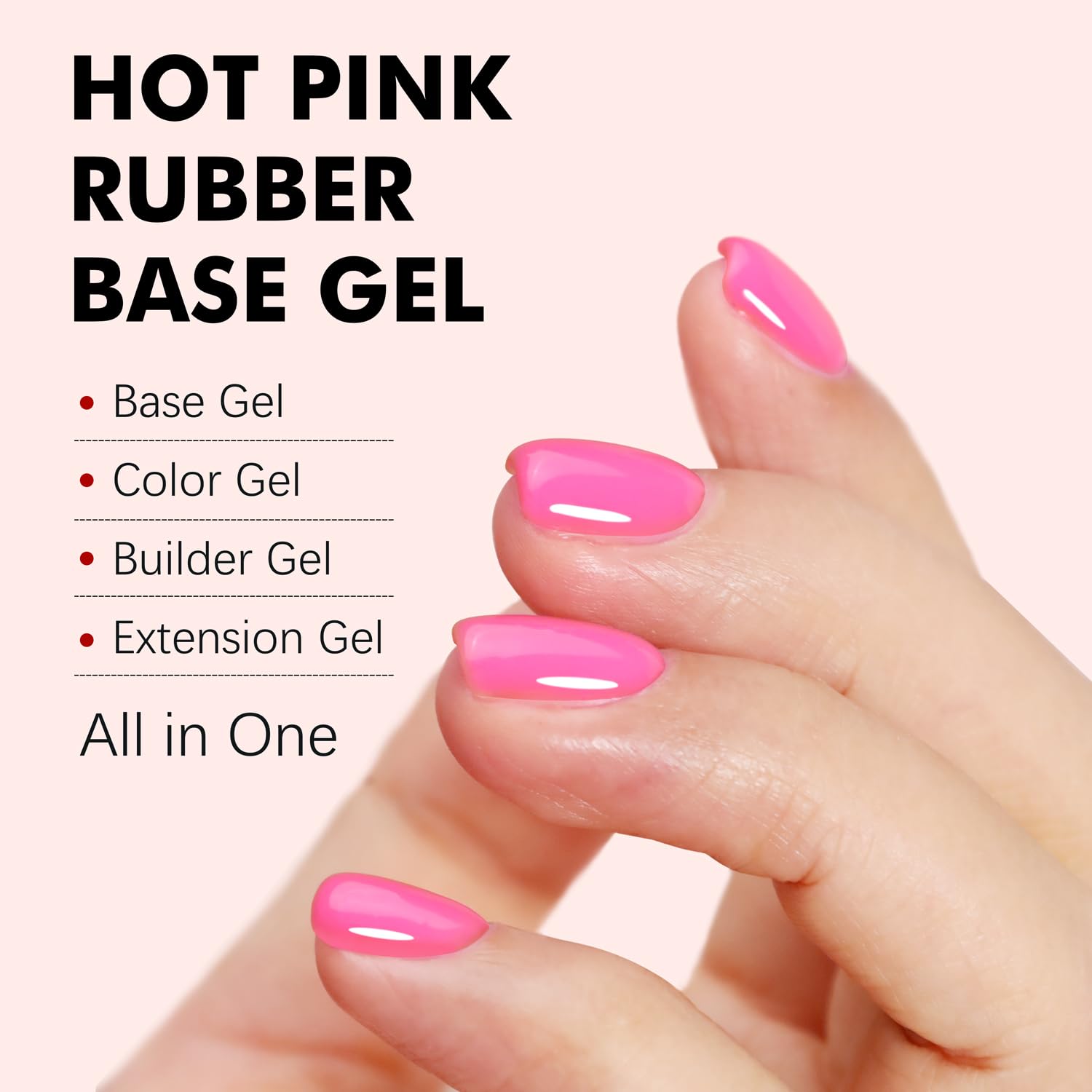 FZANEST Hot Pink Builder Rubber Base Gel, 5 in 1 Builder Gel For Nails Enhance Extension Repair Self-leveling in a Bottle Elastic Rubber Base Coat-Velvo Beauty