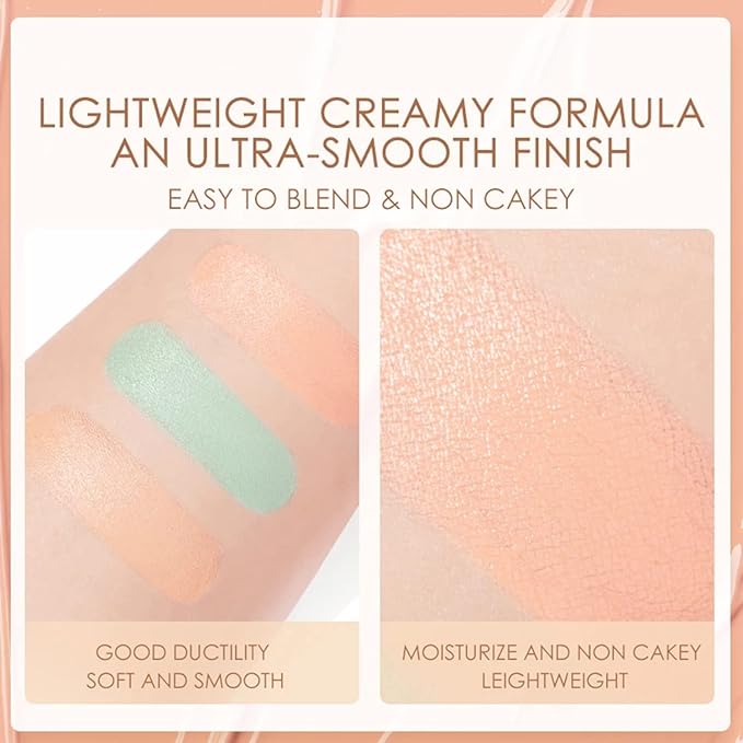 6 Colors Correcting Concealer Palette, Makeup Cream Contour Palette with Brush, Contouring Foundation Highlighting Concealer Palette for Conceals Dark Circles, Redness, Acne, Blemish-Velvo Beauty