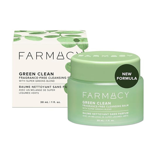 Farmacy Makeup Remover Cleansing Balm - Green Clean Waterproof Makeup Remover + Oil Based Cleanser - Newly Formulated Double Cleanser with Plant Based Waxes + Upcycled Moringa (30ml)-Velvo Beauty