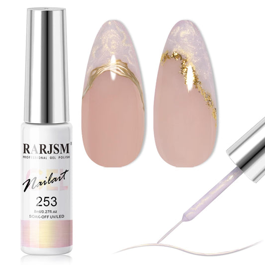 RARJSM Pearl Gold Gel Liner Nail Art Pearlescent Milky Light Purple White Golden Shell Glitter Swirl Effect Gel Nail Polish 8ml Build in Thin Brush Painted Drawing Striper Gelpolish Curing Requires-Velvo Beauty
