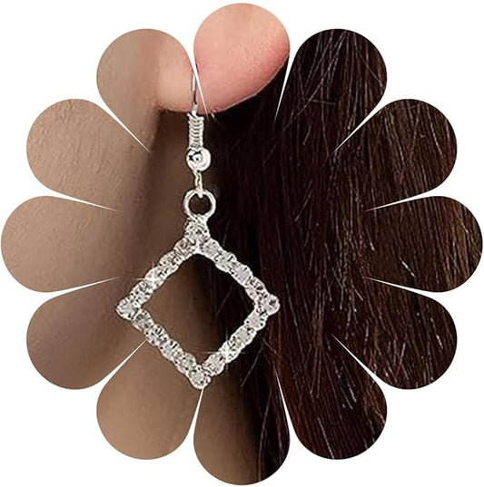 Vintage Crystal Square Drop Earrings Rhinestone Square Dangle Earrings Hollow Square Hook Earrings Silver Sparkly Cz Square Earrings Jewelry for Women-Velvo Beauty
